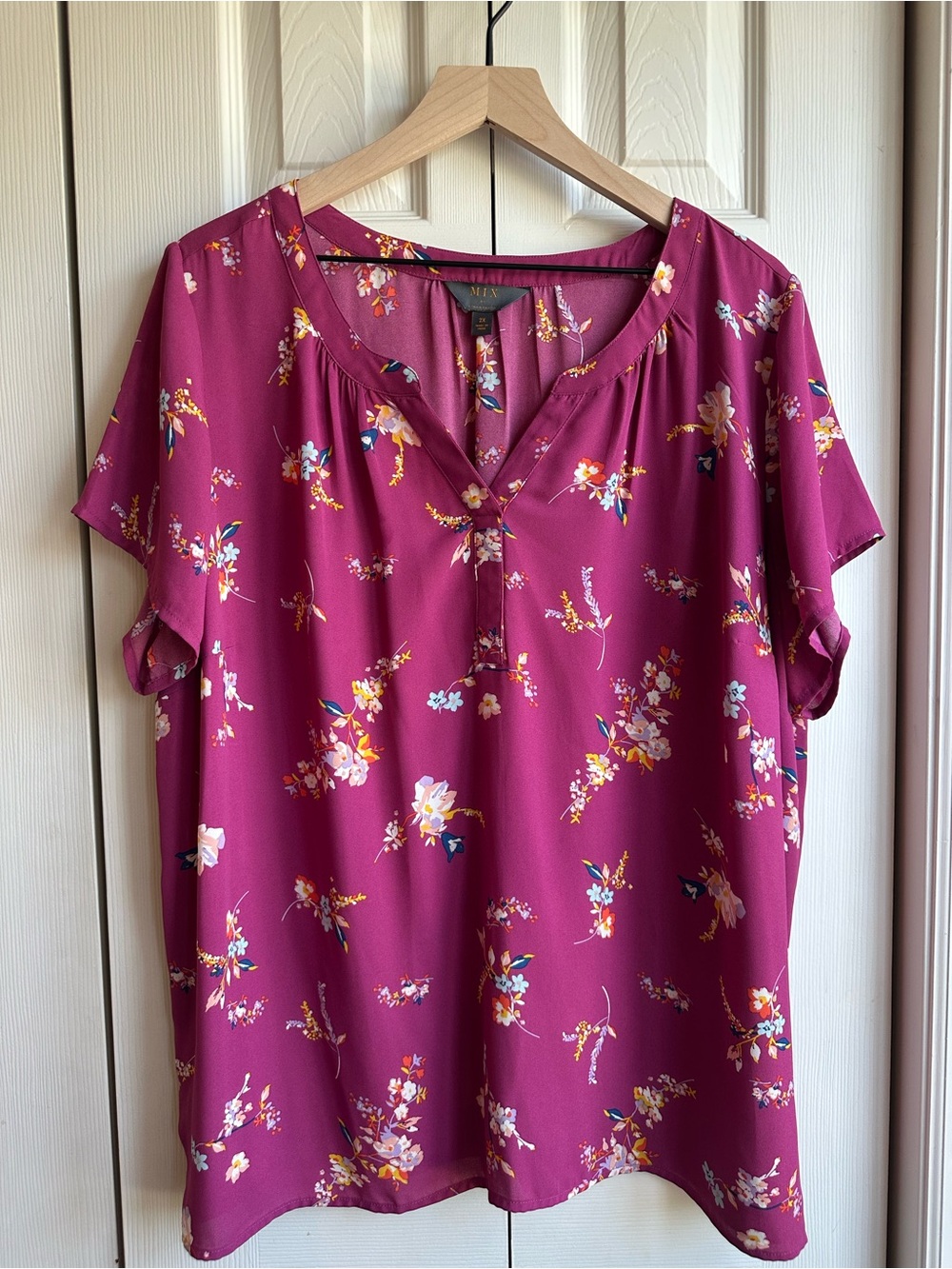 Mix Magenta Floral Short-Sleeve Blouse